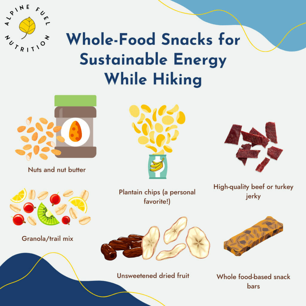 infographic of whole-food snacks that provide optimal hiking nutrition