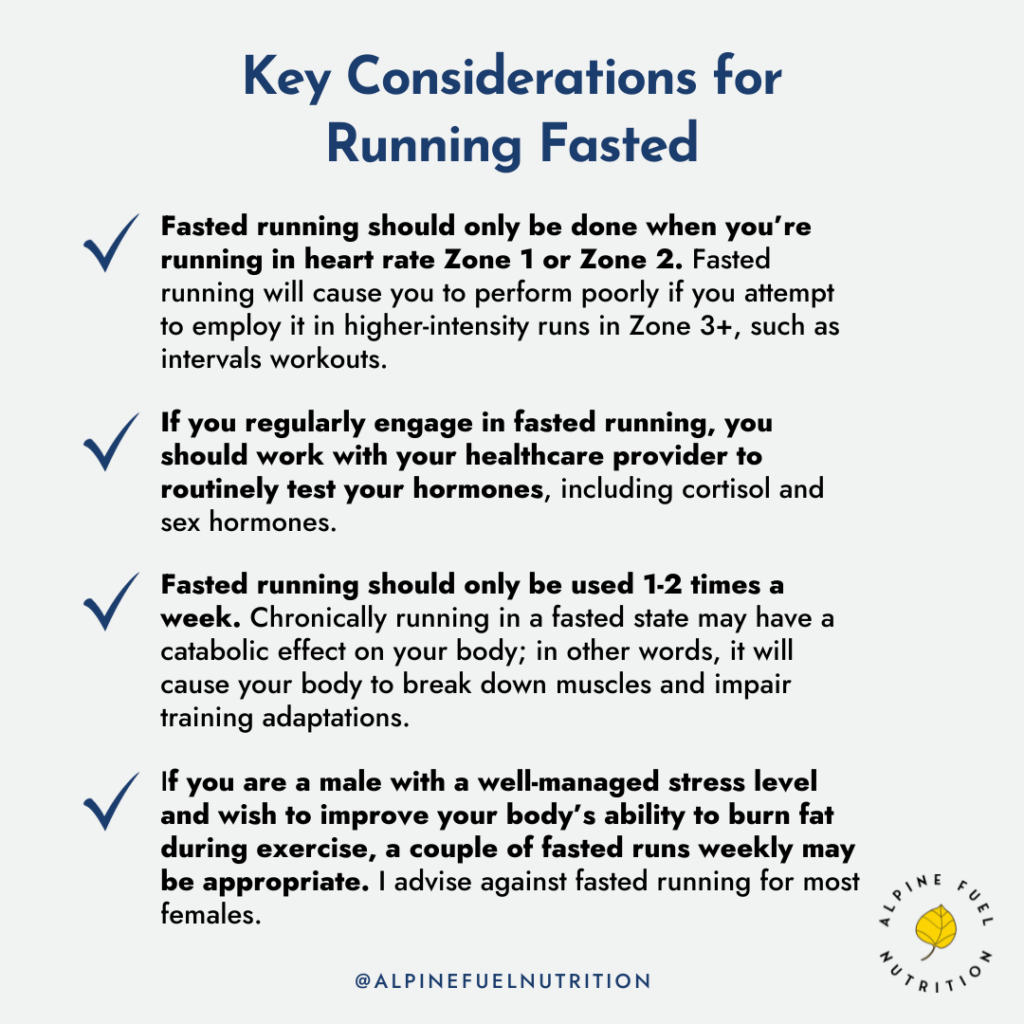 infographic listing key considerations for running fasted