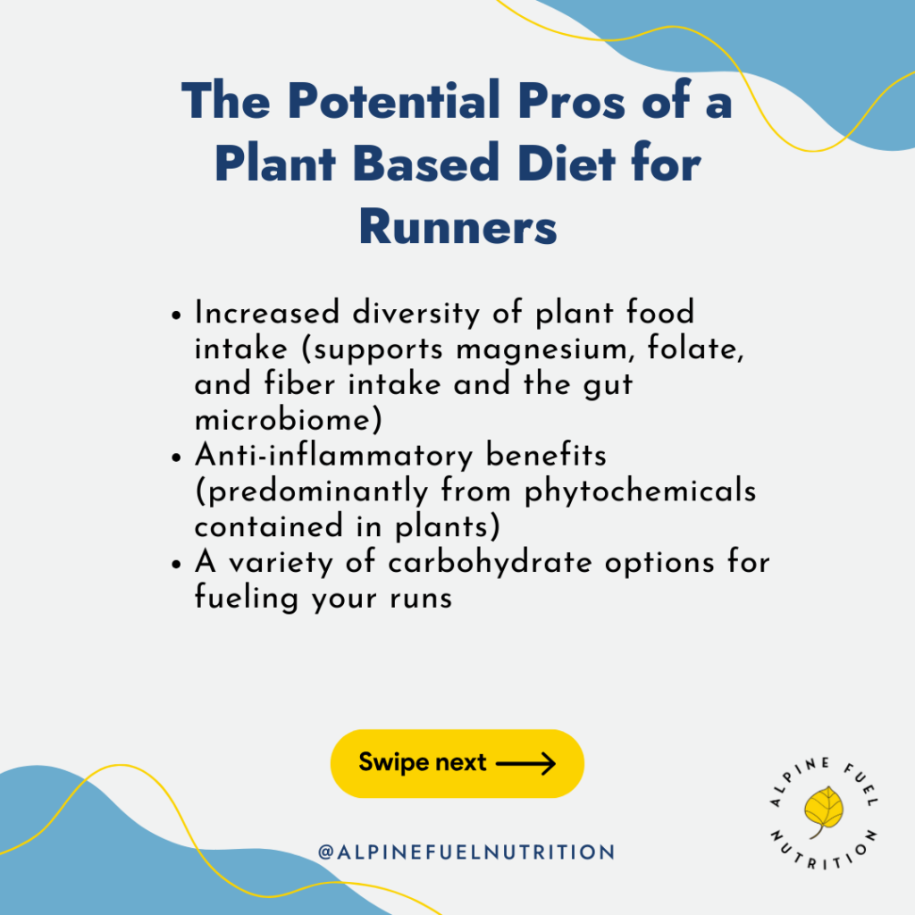 infographic of the potential pros of a plant based diet for runners
